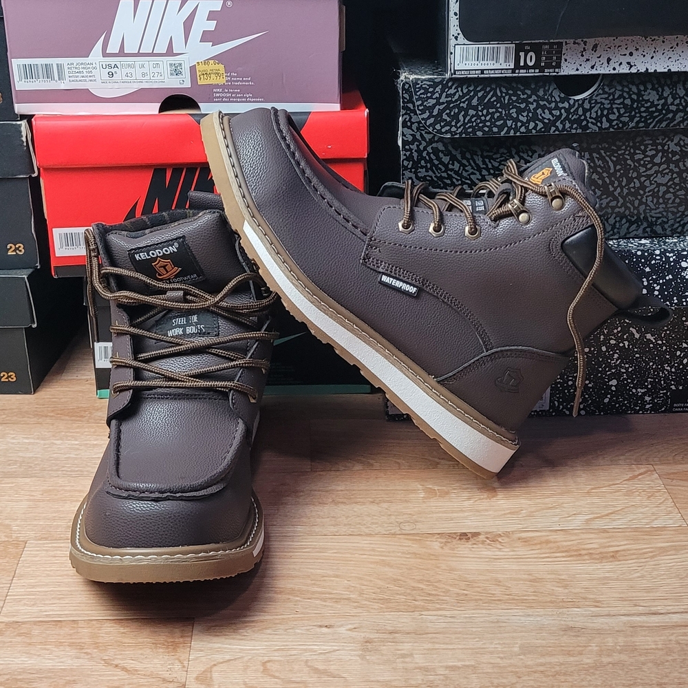 Kelodon Steel Toe Work Men's Brown Boots Size 10 Brown
